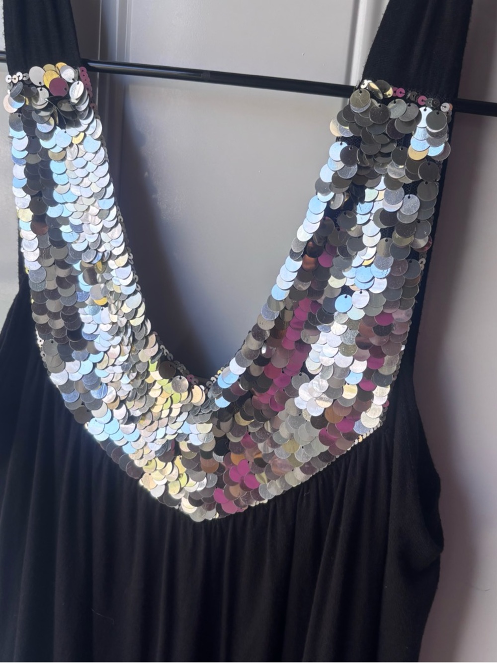 Y2K Women’s Size Large Black Tank Dress with Iridescent Sequin V-Neck